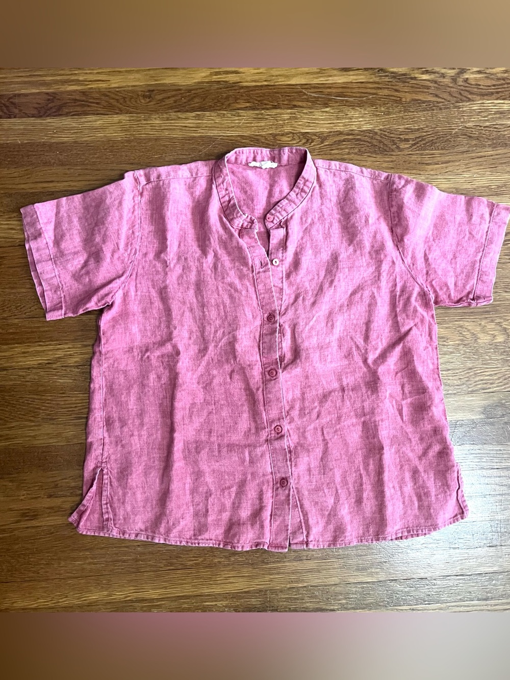 Eileen fisher S organic linen button up top short sleeve lagenlook boxy